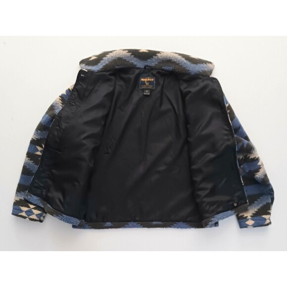 Woolrich Short Fleece Jacket Blue Gray Southwest Button Front Pockets Sz L - Picture 7 of 11